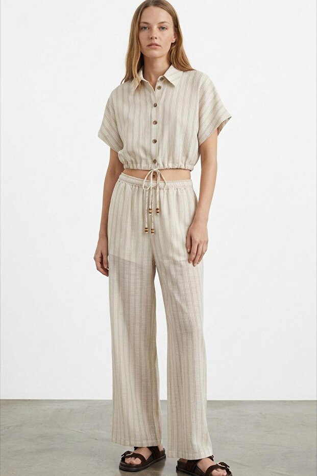26Ypnt02177 Women's Transparent Striped Pants