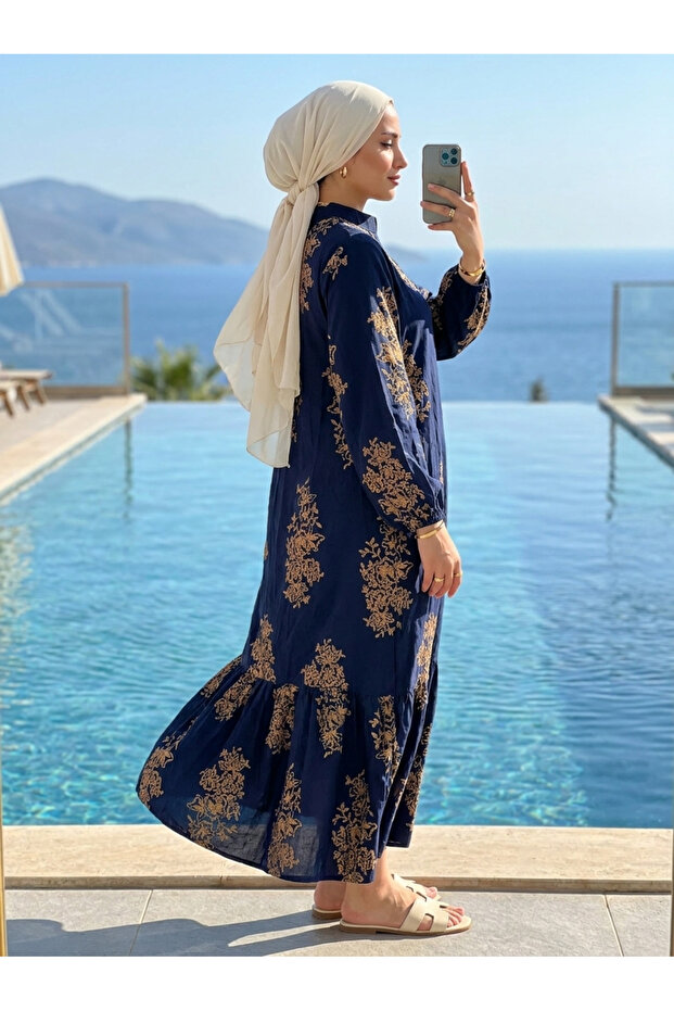 Viscose Fabric Gold Embroidered Hijab Dress