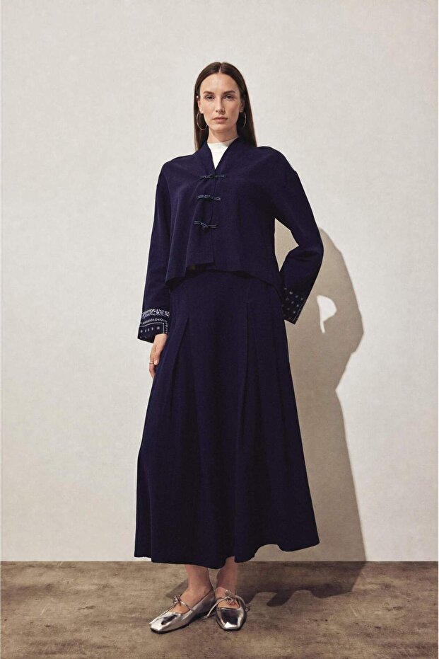 Cotton A-Form Linen Blend Midi Skirt I4102Ax26Au