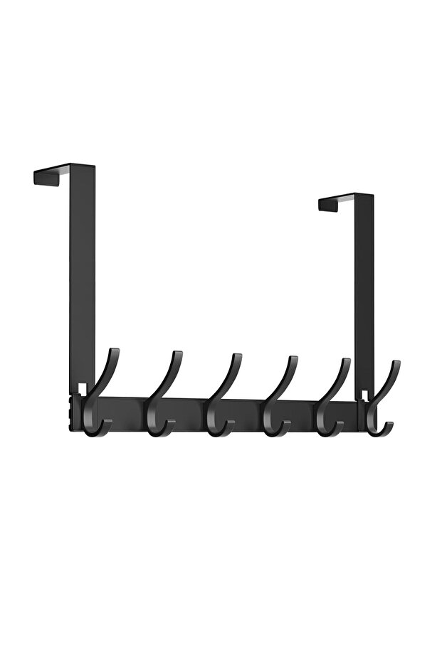 Over-The-Door 6-Hook Coat & Towel Rack - No Assembly Hanging Storage Organizer for Bathroom & Bedroom (Black)