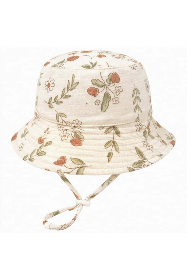 Baby Sun Hat Boys Girls Bucket Hat UPF 50+ Children Summer Beach Hat Breathable Lightweight Adjustable Chin Strap White Floral 6-12 Months S