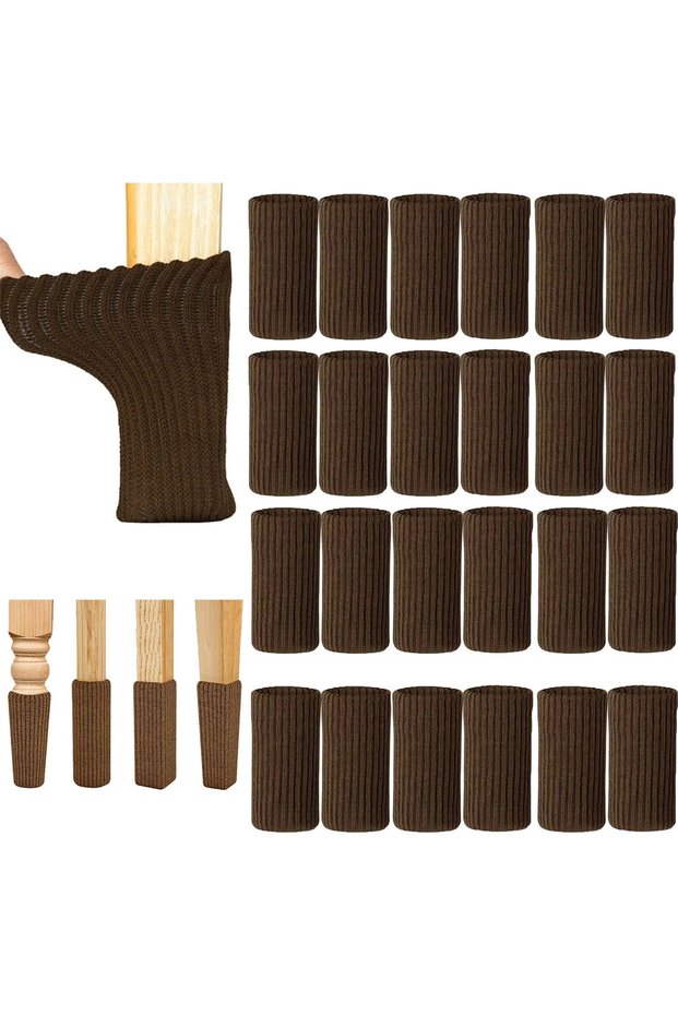 24-pack elastic knitted felt chair leg covers for floor and furniture protection (brown)