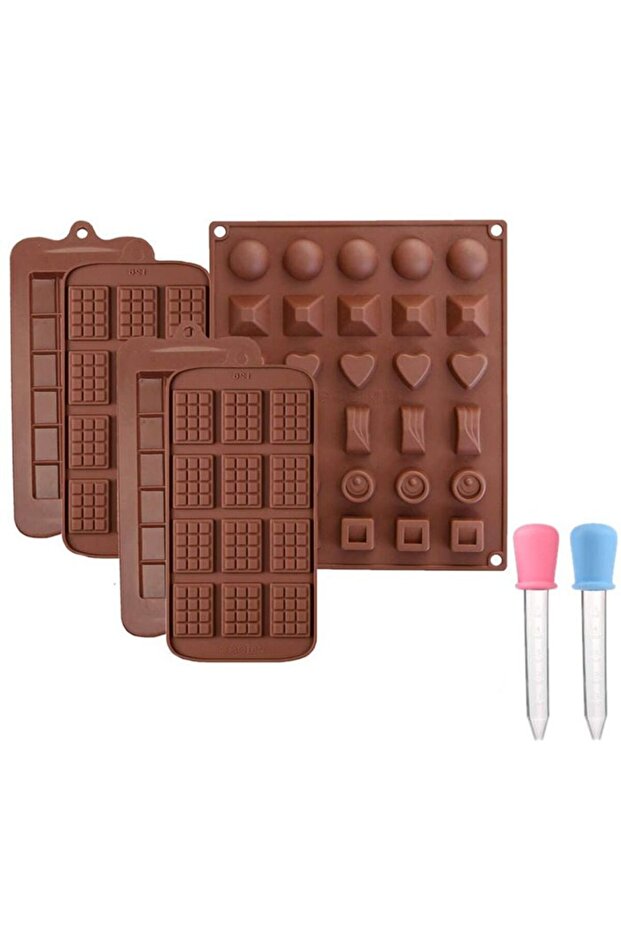 Silicone molds - 5-piece set - Multiple shapes - Includes 2 droppers