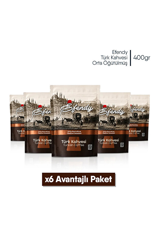 Efendy Traditional Turkish Coffee | Medium Roasted | Doypack | 400 Grams | 6 Pieces