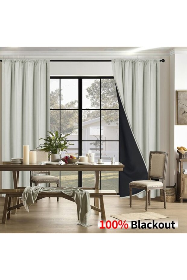 Blackout, heat-insulating, and sound-insulating roller blinds with rod dividers, for bedrooms and children's rooms (132 cm wide x 241 cm long, 2-pack)