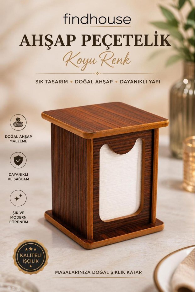 Wooden Napkin Holder Dark Brown Kitchen, Dining Room, Workplace, Diner, Cafe, Restaurant, Hotel