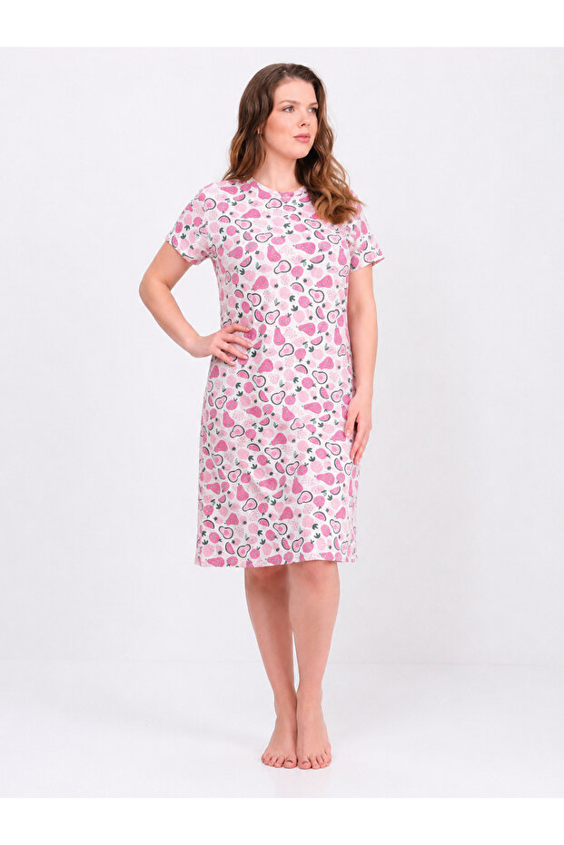 Women's Plus Size Buttoned Collar Nightgown(Dress) Short Sleeve 90% Cotton 10% Lycra
