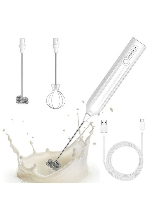 Electric whisk, 3 adjustable speeds, USB-C rechargeable milk frother, beverage mixer, milk frother, detachable Stainless Steel whisk