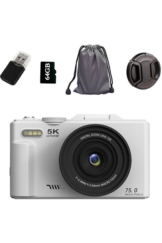 Suitable for Digital Camera Mini 5K 75MP 64G Card 3.0" Compact 18x Zoom Children Beginners