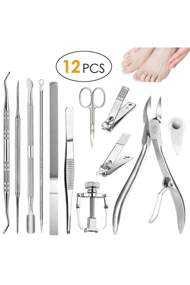 Ingrown nail treatment tools - Professional grade - Stainless steel - 12-piece set