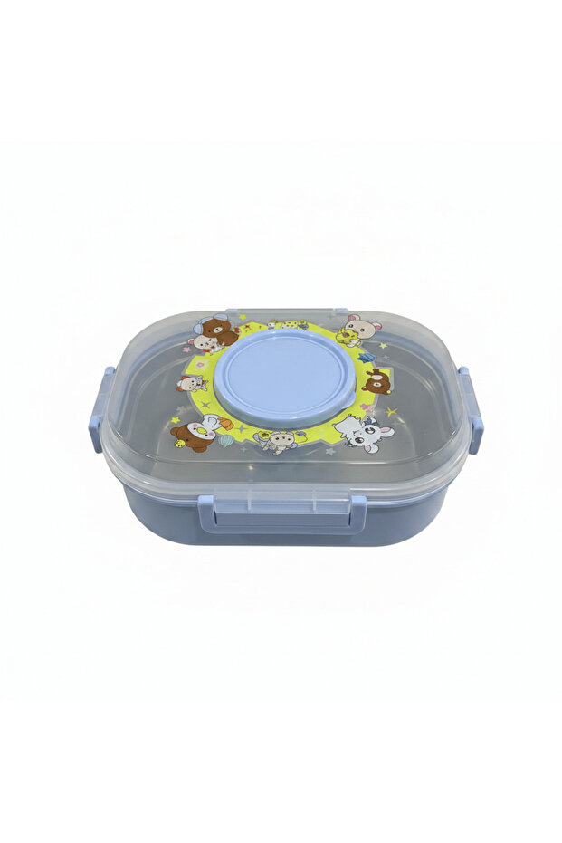 2-Section Plastic Lunch Box with Spork - 20×13 cm