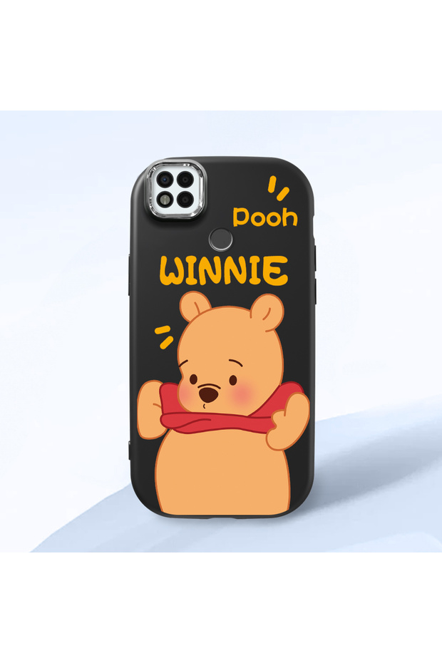 Poco C31 Compatible Case Camera Protector Black Silicone Couple Phone Case with Bear Pattern