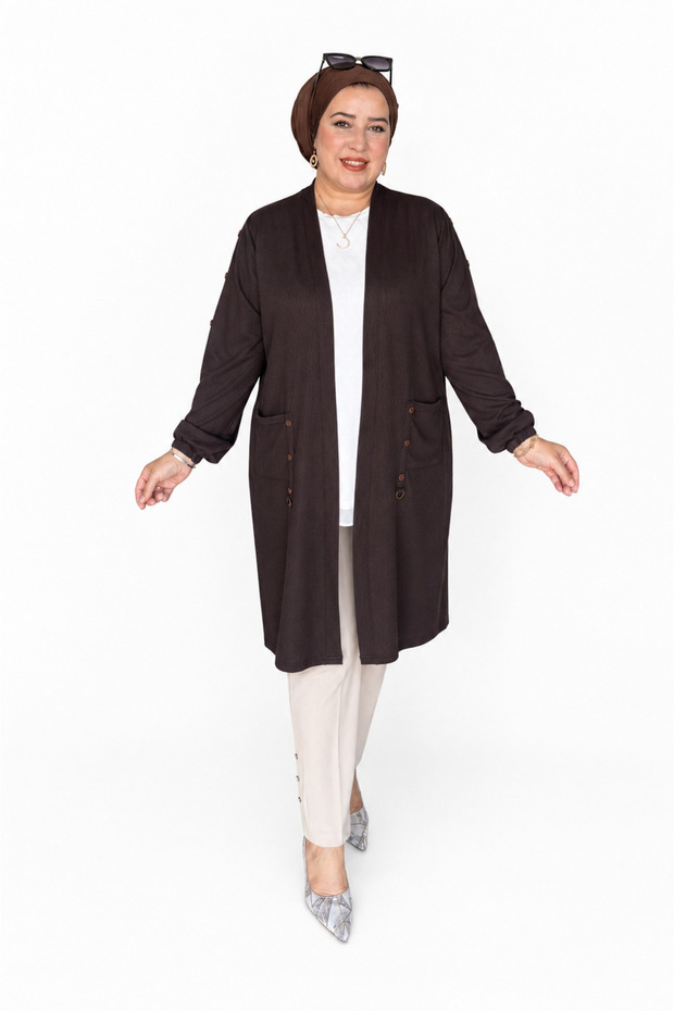 Women's Large Size Metal Buckle Honeycomb Cardigan
