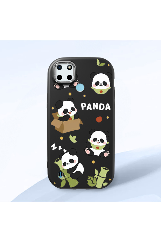 Realme C25Y Compatible Case Camera Protector Black Silicone Couple Phone Case Panda Pattern