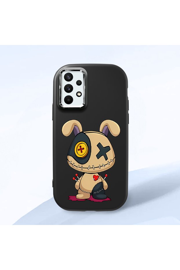 Samsung Galaxy A32 Compatible Case Camera Protector Black Silicone Couple Phone Case Character Patterned