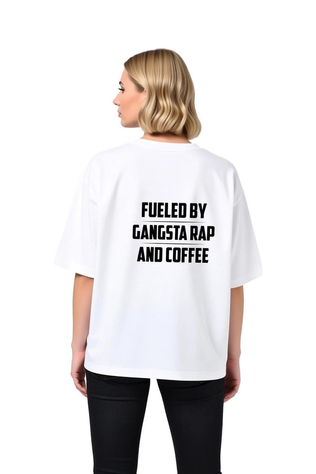 Women's Oversize T-Shirt Gangsta Rap and Coffee Printed Relaxed Fit Short Sleeve Round Neck Casual Modern