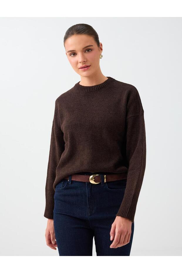 Bitter Brown Crew Neck Relaxed Fit Knitwear Sweater