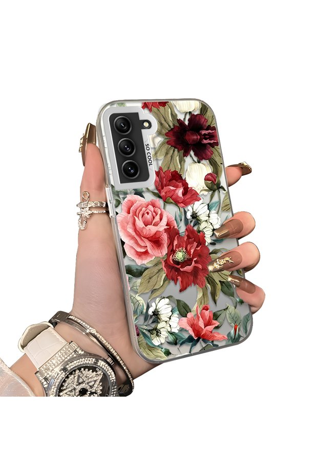 Samsung Galaxy S21 Fe Compatible Hard Acrylic Back Silicone Edge Lens Protection Case