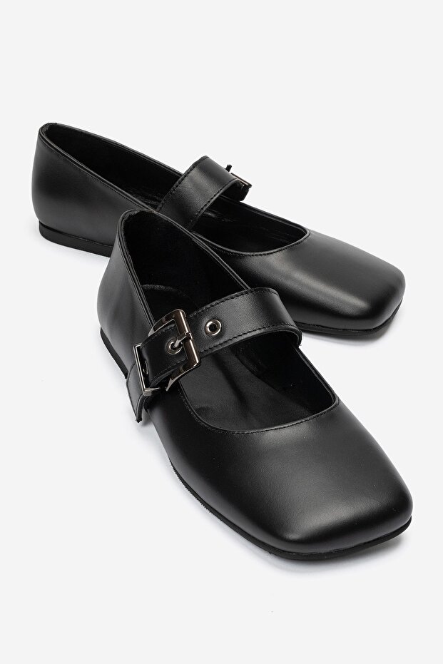Jonas Black Leather Genuine Leather Women's Ballerina Shoes with Belt