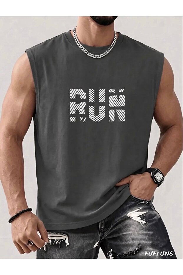 Run Printed Men's Regular Fit Crew Neck Sports Sleeveless Men's T-Shirt