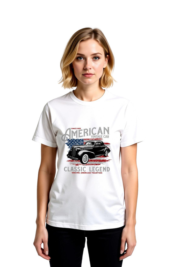 Women's Vintage American Automobile Classic Legend Printed Cotton T-Shirt Relaxed Fit Casual Modern Stylish