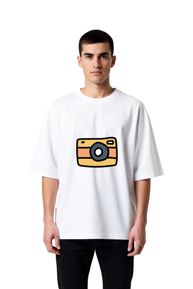 Men's Oversize T-Shirt Camera Illustration Printed Relaxed Fit Casual Wear Modern Stylish Comfortable
