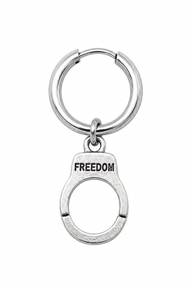 Unisex Silver Color Steel Dangle Cuff Earrings with Freedom Written Figure 1 Piece