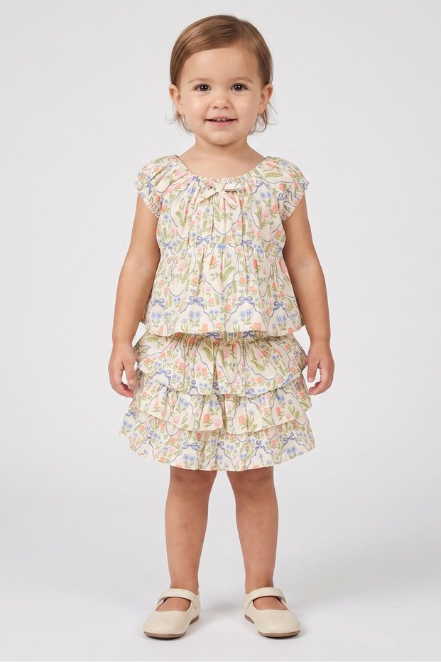 Toddler Girl 2 Pieces Floral Print Top And Skort Set, Multicolor