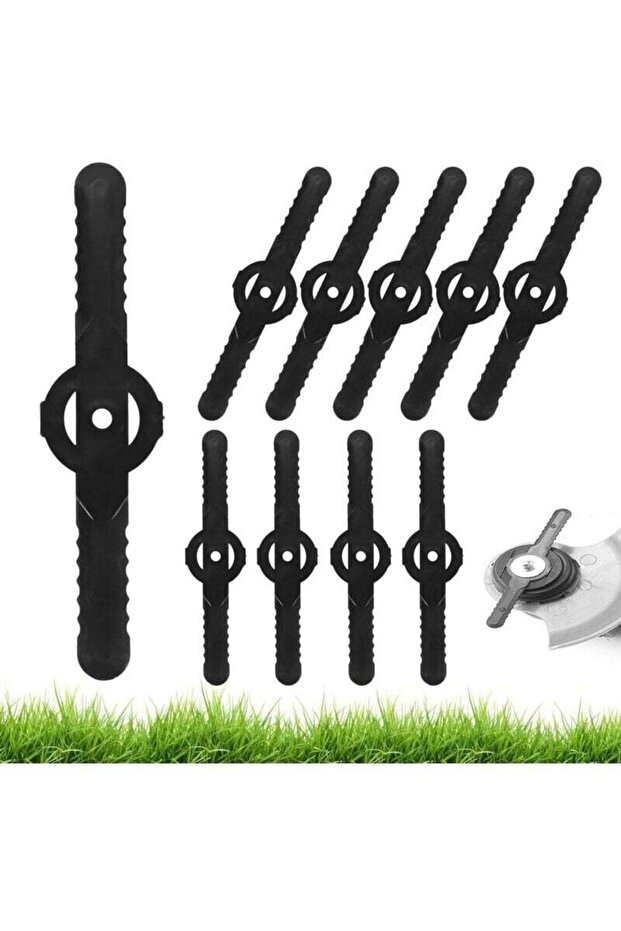 10-pack 14cm plastic replacement blades for brush cutters, accessories, black.