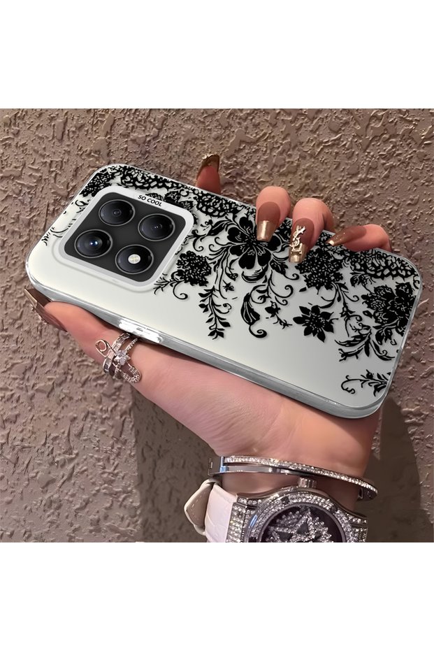 Elegant Black Lace Flower Pattern Case for Redmi Note 14 Pro 4G/5G Compatible, High Quality Case
