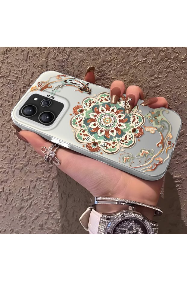 Redmi 12 4G/5G Compatible Traditional Dunhuang Motif Silicone Phone Case, Shockproof