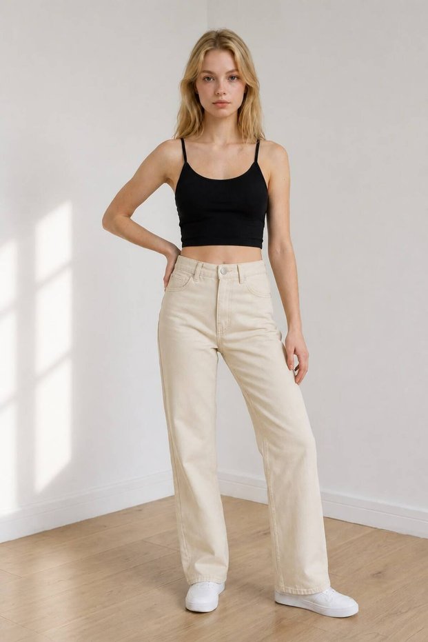 Zbs Women's Cream Casual Jean Lycra Palazzo Jeans New Season-1