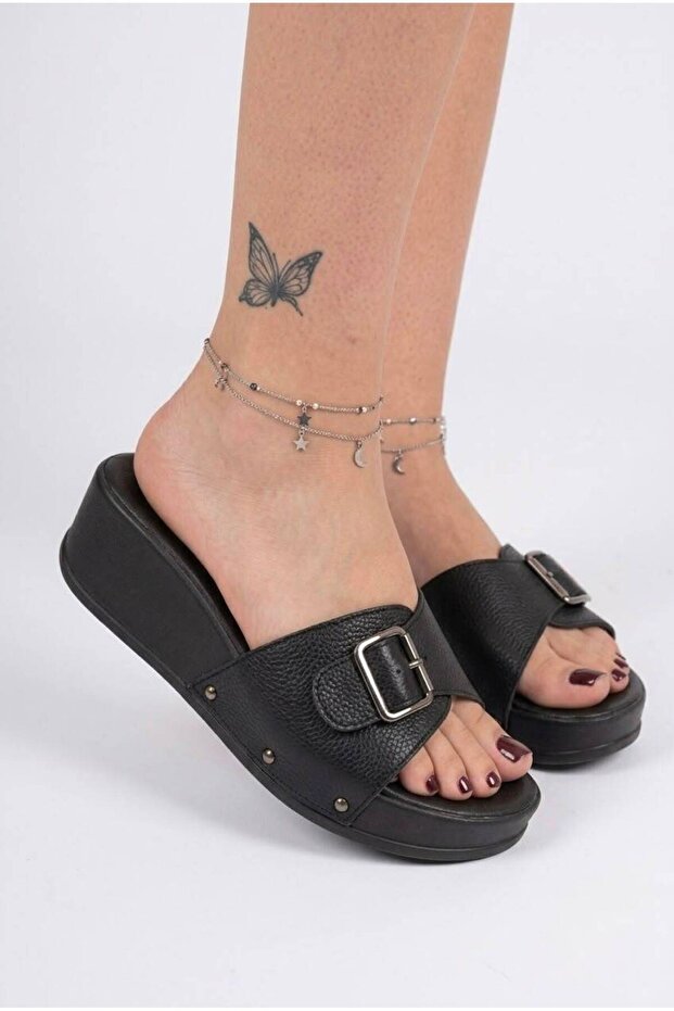Home Outdoor Anatomical Sole Comfortable Single Buckle Women's Suede Slippers 5cm