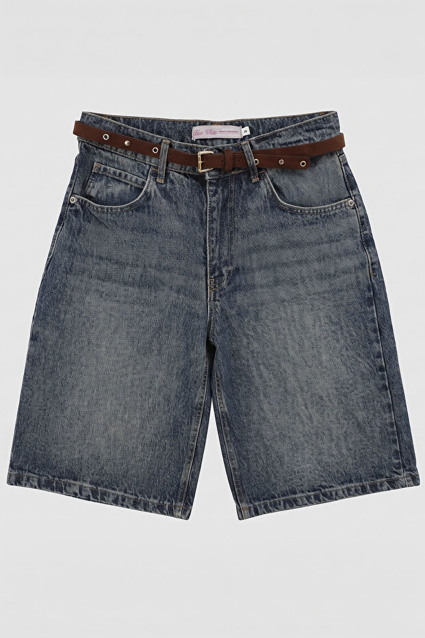 Women's Indigo Bermuda Jean Shorts with Belt