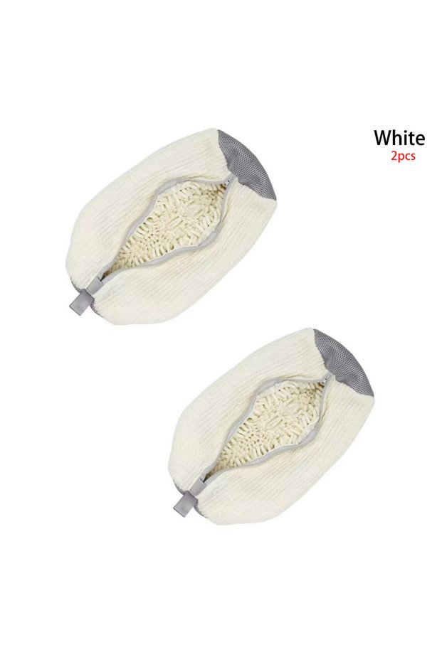 White 2Pcs Fluffy Fiber 360 ° Surround Cleaning Shoe Washing Bag - Reusable Durable Machine-Washab