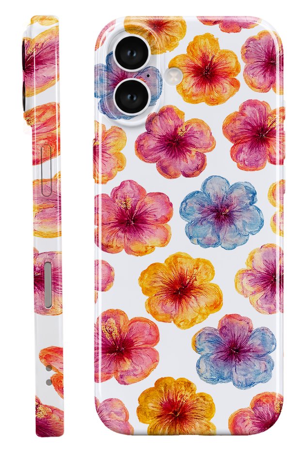 iPhone 17 Hibiscus Protect Slim Glossy Full Cover Print Phone Case with Camera Protection
