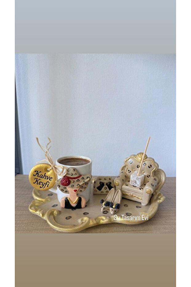 Su Tasarım Evi Leopard Patterned Handmade Porcelain Coffee Presentation Set – Seater & Coffee Cup Presentation Set