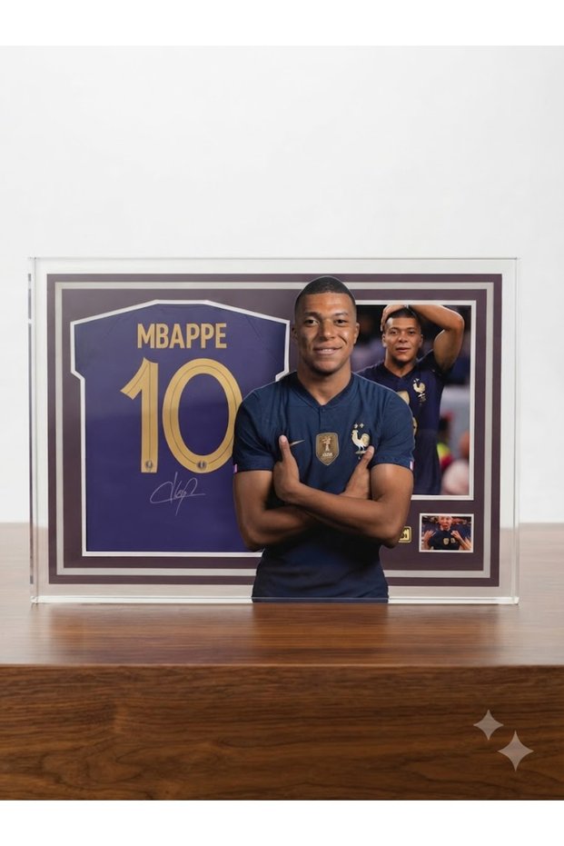 Kylian Mbappe France National Team #10 Jersey Acrylic Table Top Football Display Frame | Sports Memorabilia Decor for Desk Office Room | Gift for Football Fans