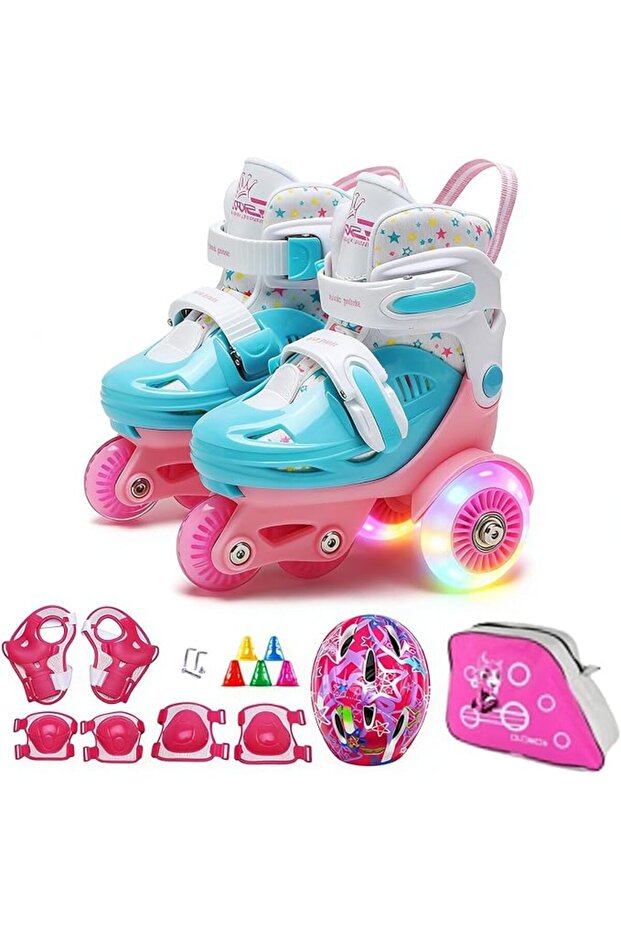 kids Roller Skates Beginners 4 Size Adjustable Roller Skates with All Light UP 8 Wheels