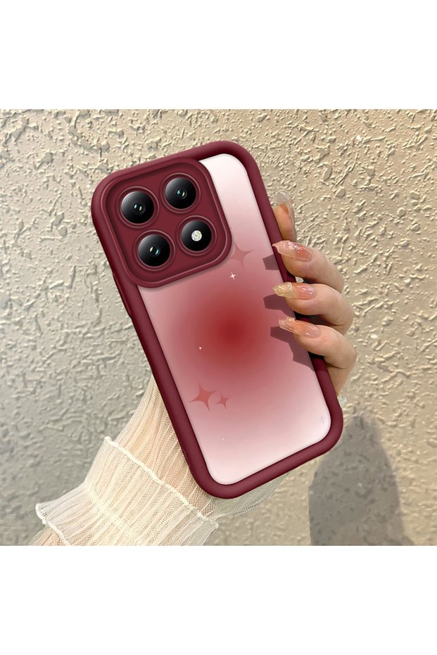 Mi 14t Compatible Burgundy Blur Gradient Star Pattern Silicone Case, Aesthetic Shockproof