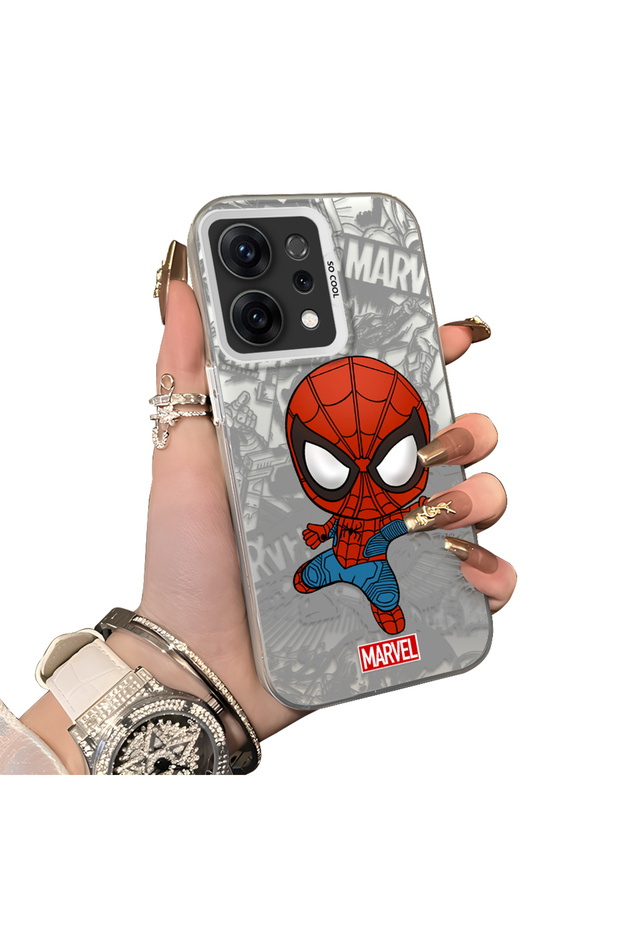 Oppo Reno 14F 5g Compatible Spider Man Patterned Silicone Edge Hard Back Case Couple Phone Case