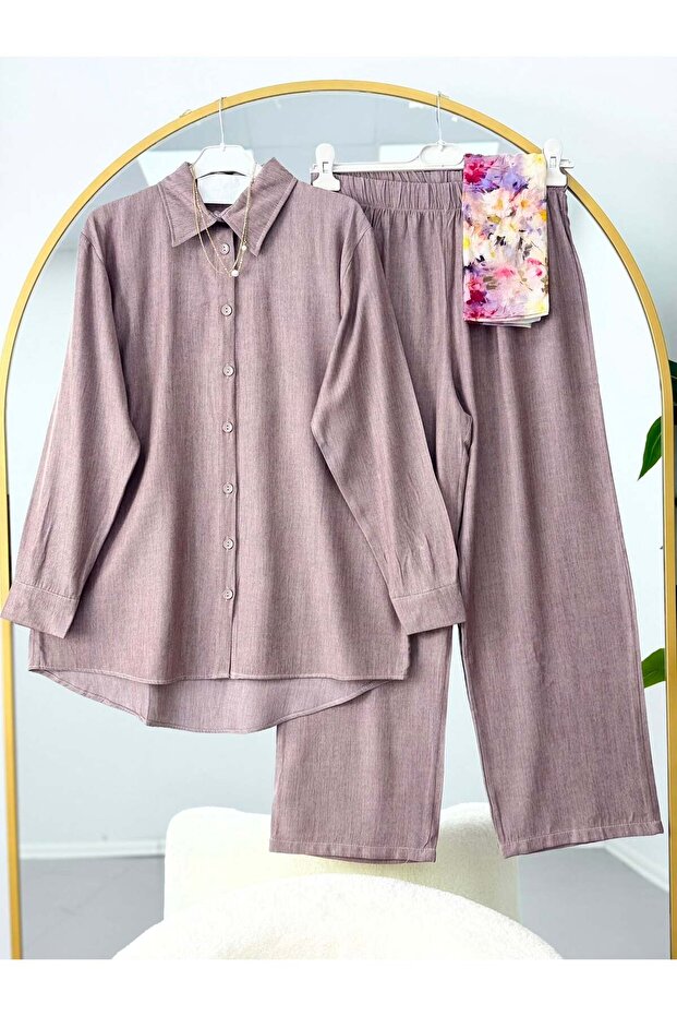 Women's Trendy Shirt and Trouser Set Mink