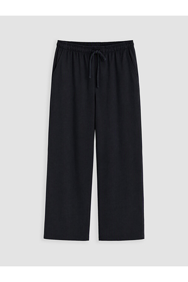 Lcw Modest Black Wide Leg Women's Trousers with Elastic Waist