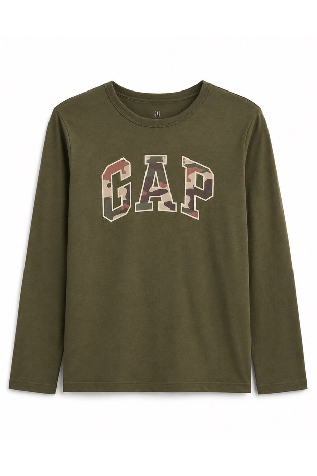 Gap Boys' Camouflage Logo Detailed Crew Neck T-Shirt 6-14 Years Green