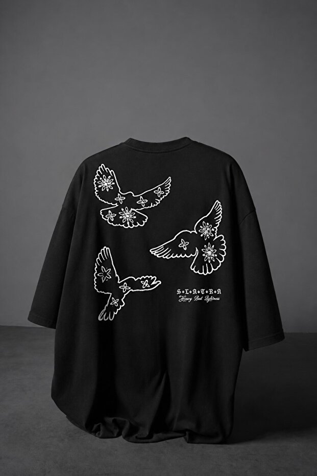 Men's Black Heavy Embossed Print Oversize Tshirt