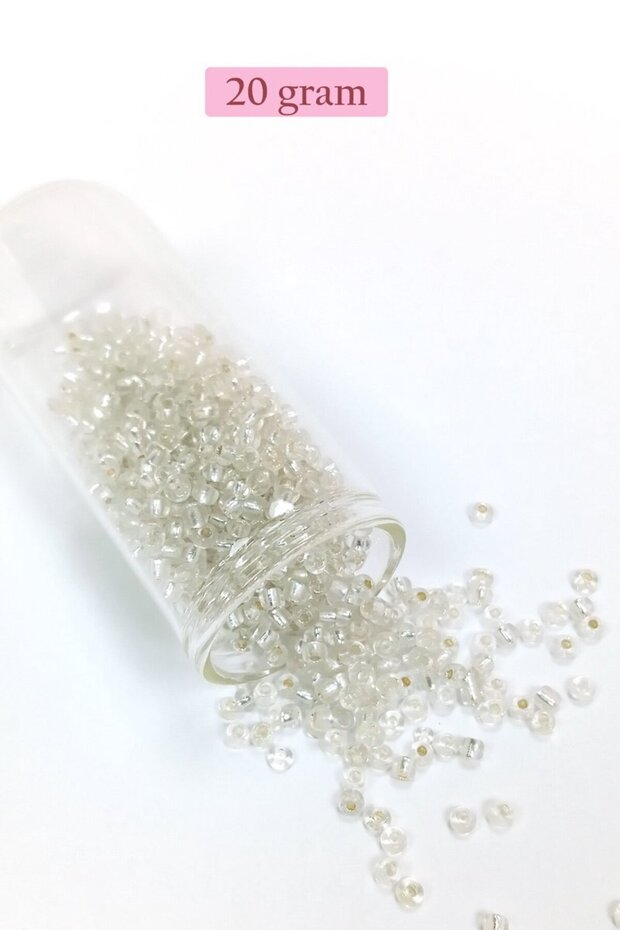 Bulk Glass Sand Beads (8/0) 3 mm - 20 Grams - Transparent Silver - Bnc160