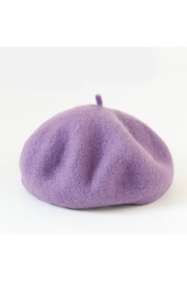 Children's hat, new autumn/winter style, fashionable wool beret, suitable for girls' everyday wear, versatile solid color painter's purple.