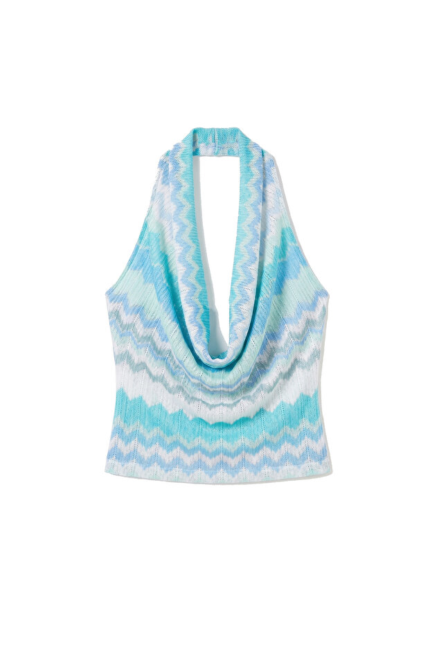 Nivora Drape Halter Neck Blouse Zigzag Metallic Almara