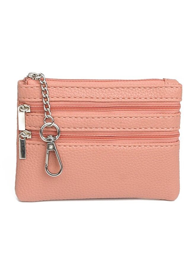 Women's wallet chestnut brown with key ring.