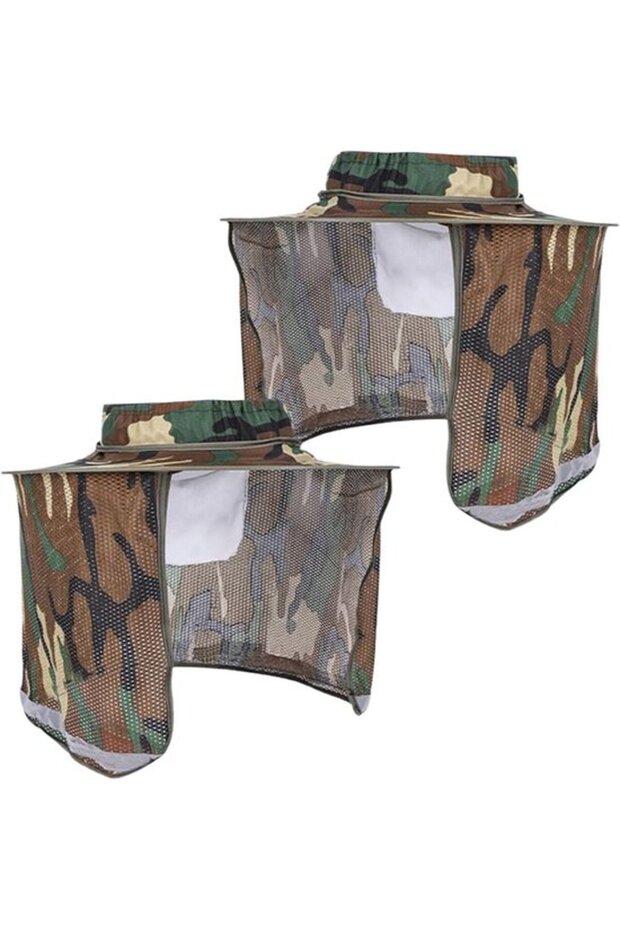 Two-piece camouflage sun and insect repellent neck warmer set with zipper reflective strips - extra large size